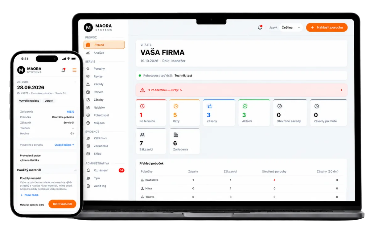 Maora Systems · Servis – ukážka na počítači a v mobile