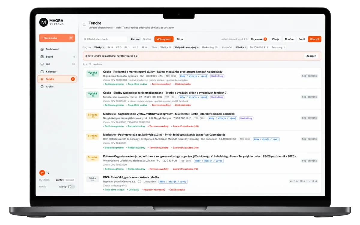 Maora Systems · Tendre – ukážka na počítači a v mobile