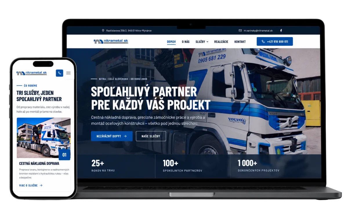 Doprava a oceľové konštrukcie – ukážka na počítači a v mobile